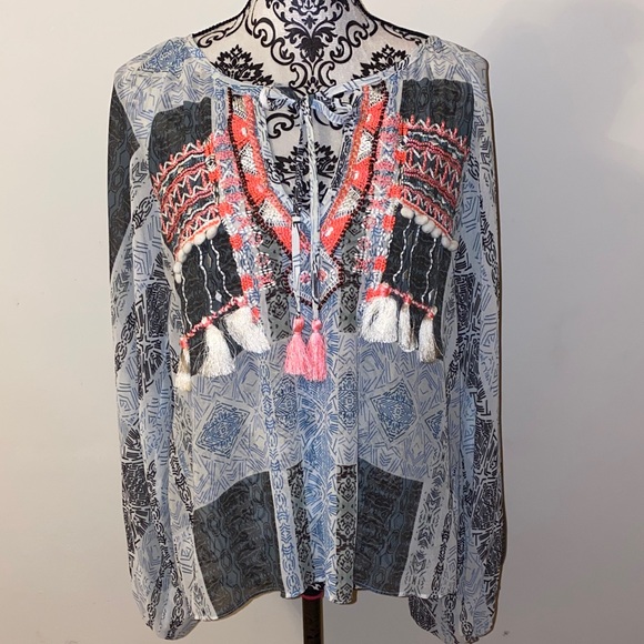 NWT!! Ramy Brook Colorful Embroidered Myra Boho Blouse Size XS Oversized - Picture 2 of 14
